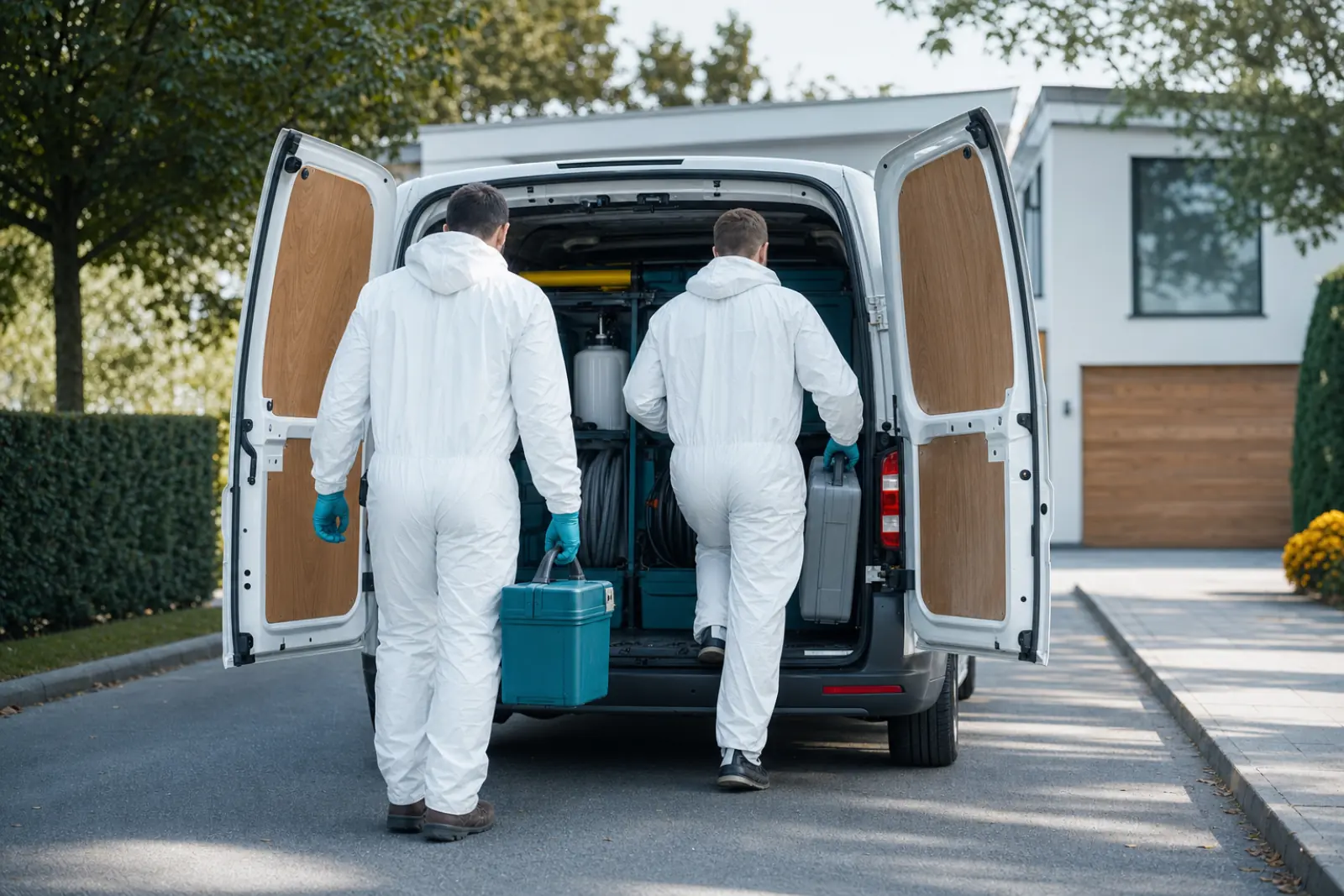 Бригада ДЕЗ-ЭКО загружает оборудование в служебный автомобиль перед выездом в Алатыре